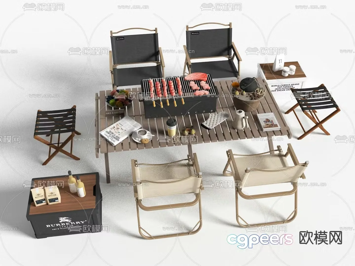 Outdoor barbecue equipment leisure tables and chairs 3d model