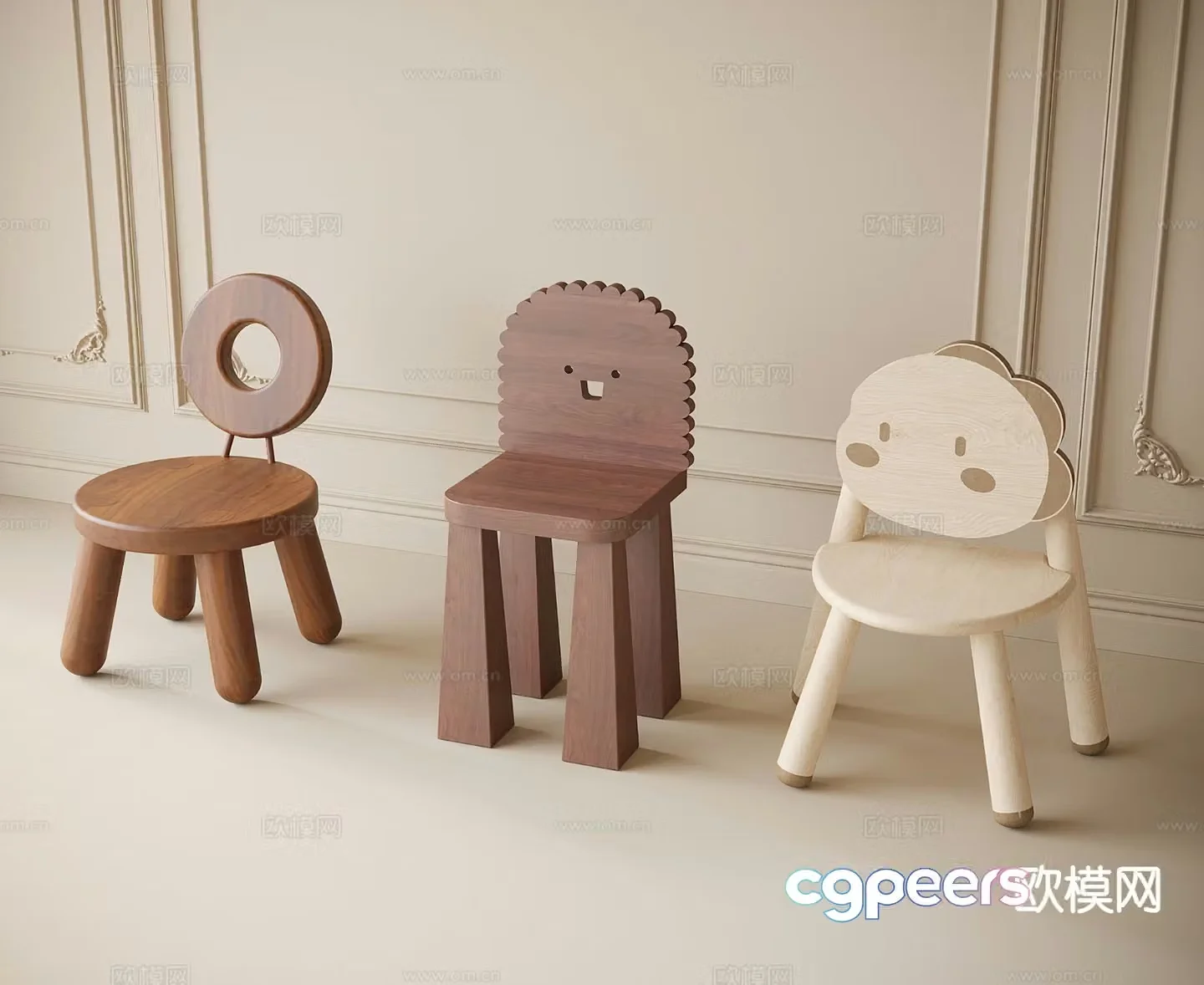 Medieval style children’s stool 3D model of children’s chair