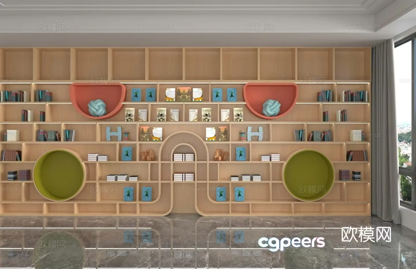 Modern bookcase library bookcase 3d model