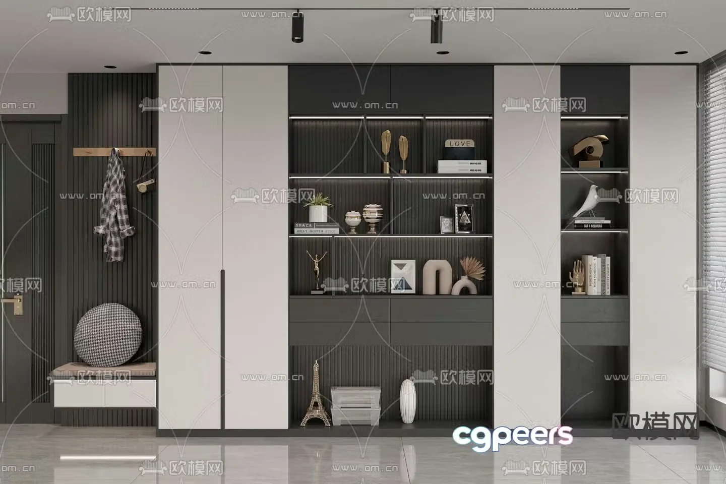 Entrance shoe cabinet and shoe changing stool 3D model