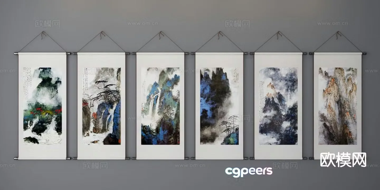 New Chinese style landscape painting decorative pattern 3D model