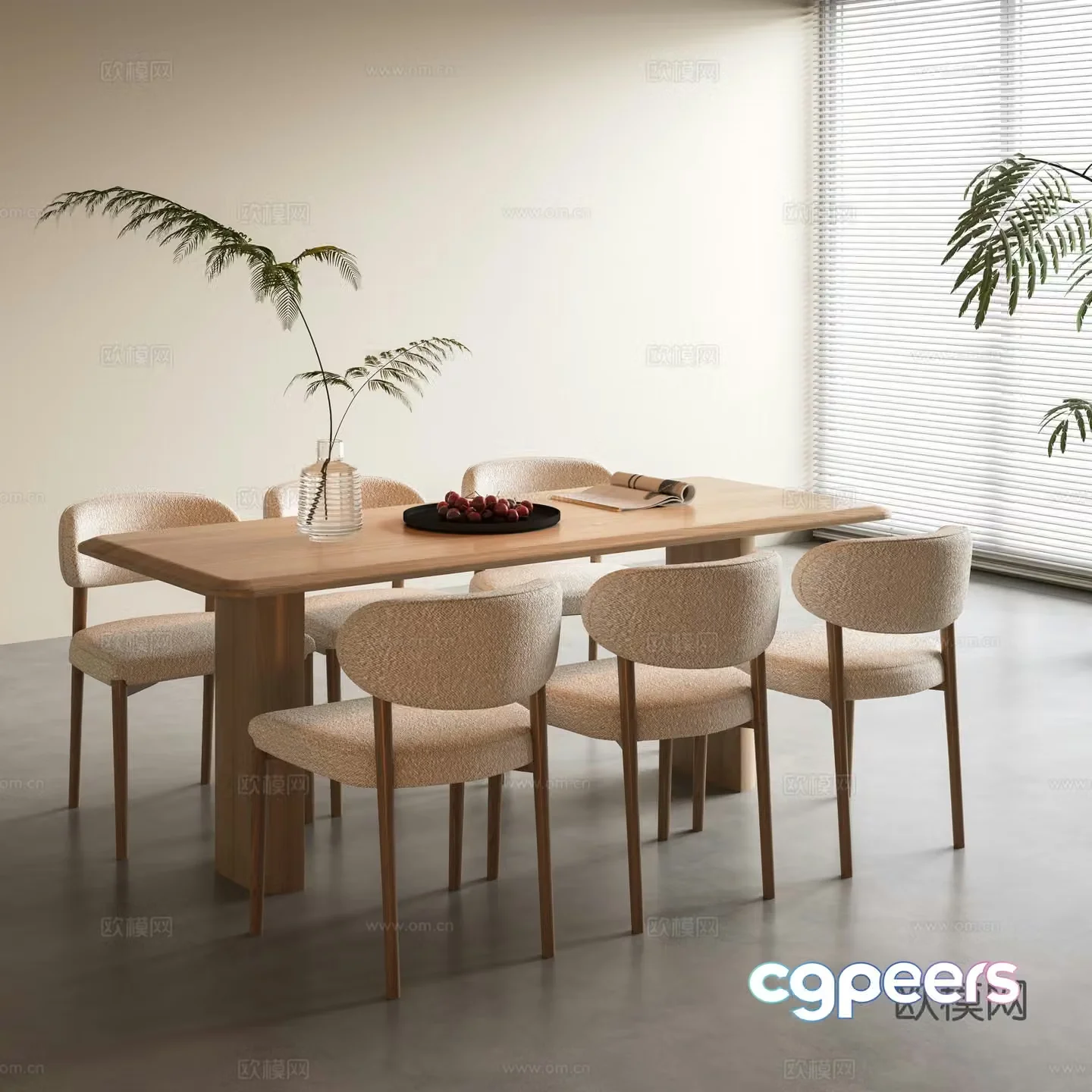 Log dining table and chairs 3d model