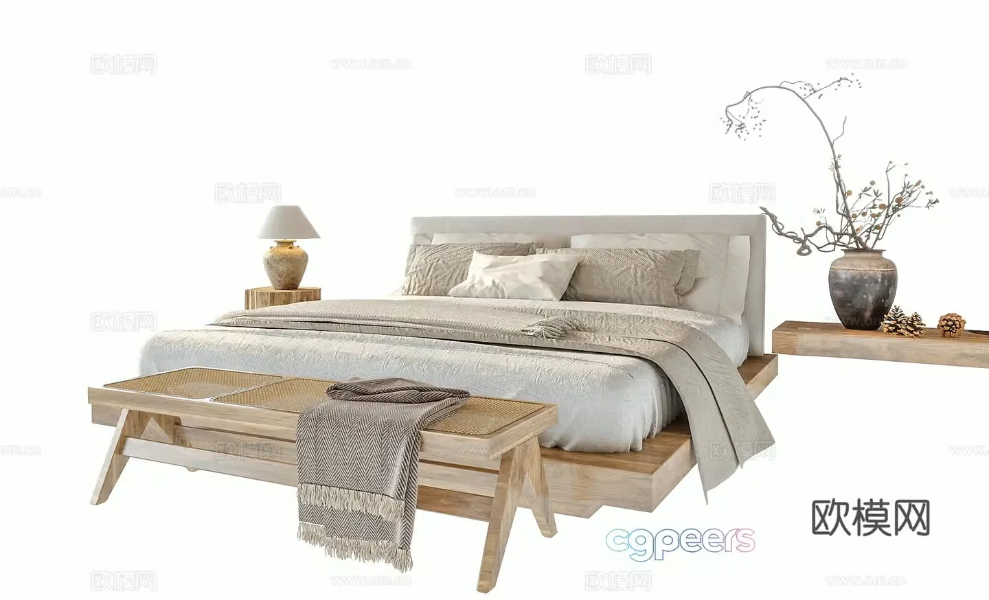 Wabi-sabi double bed 3d model