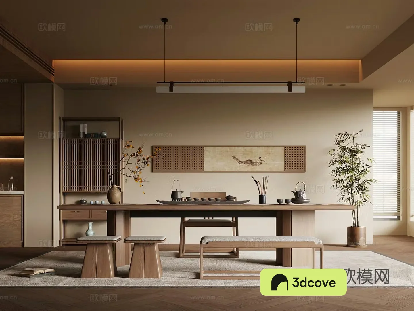 New Chinese-style tea room tea table and chair Bo Gu shelf