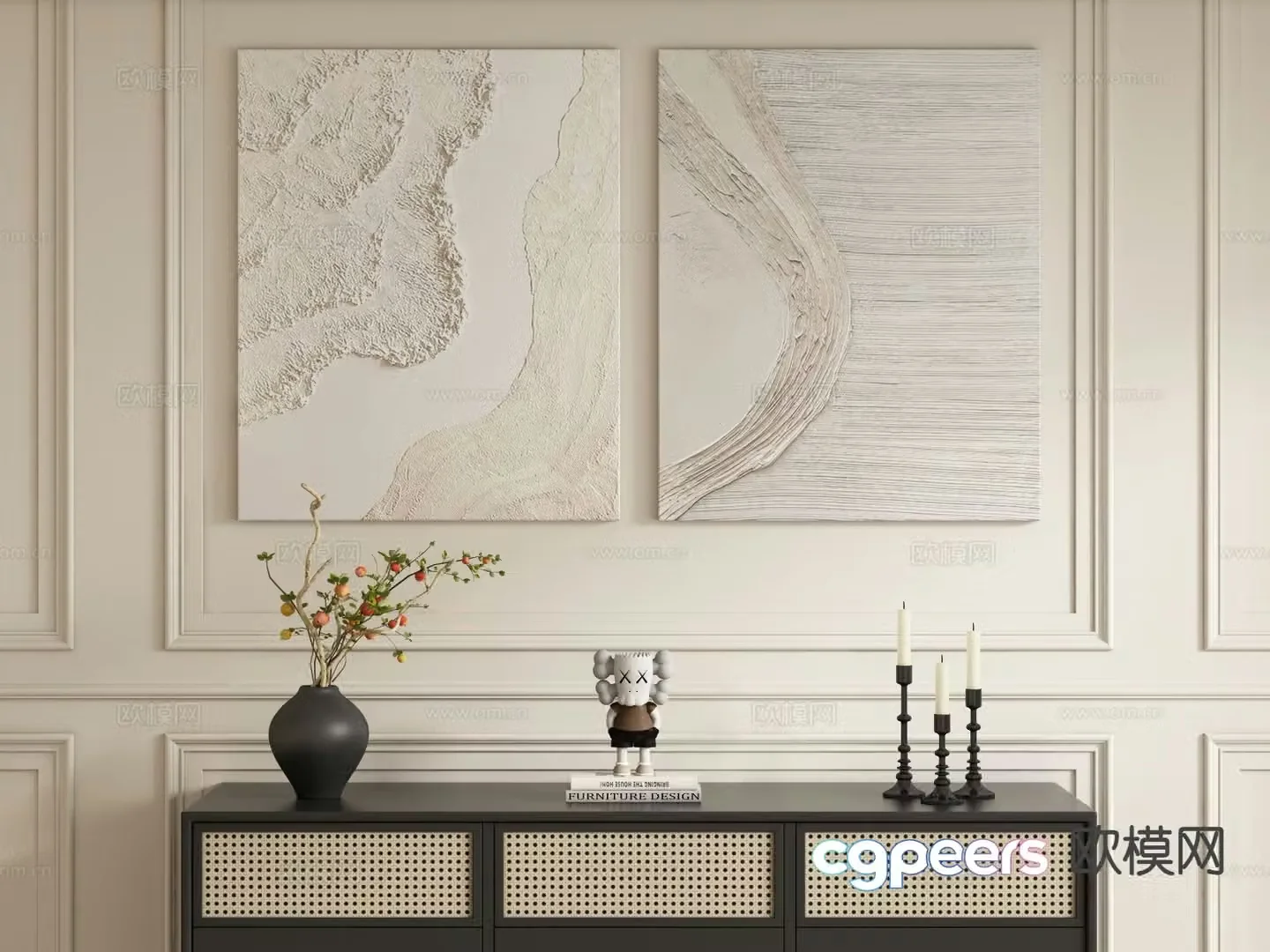 Cream style decorative painting texture hanging painting 3d model