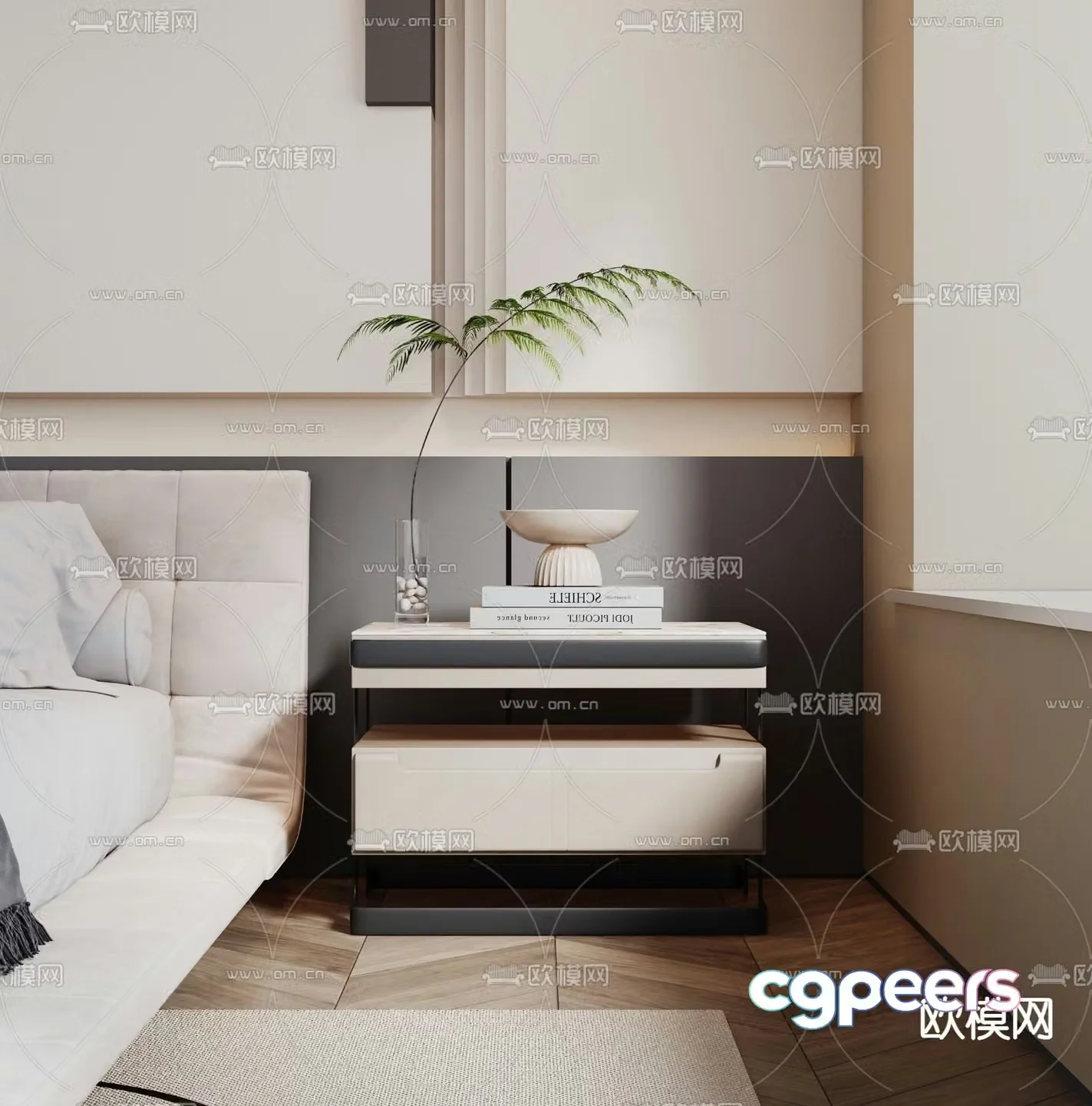 Cream style bedside table 3d model