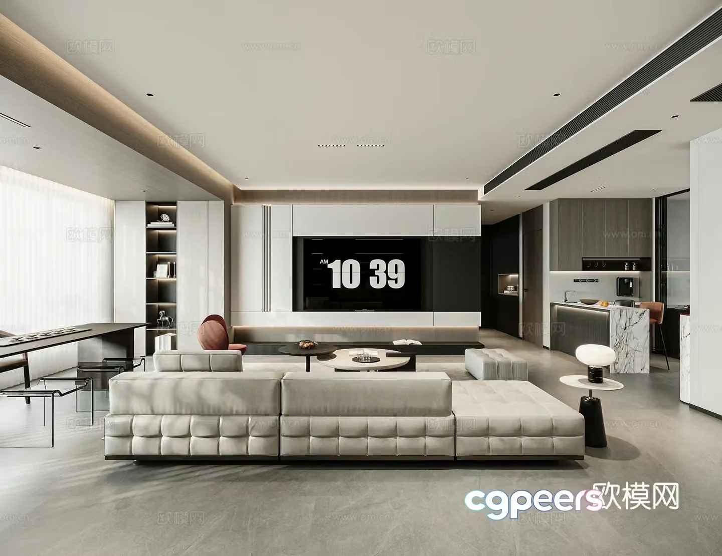 Italian light luxury open living room simple horizontal hall sofa and coffee table combination dining table and chair combination bar 3D model