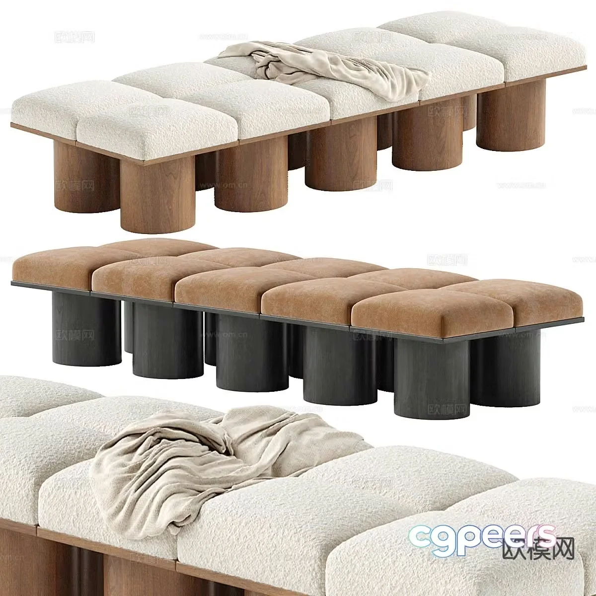 Modern footrest bedside stool 3d model