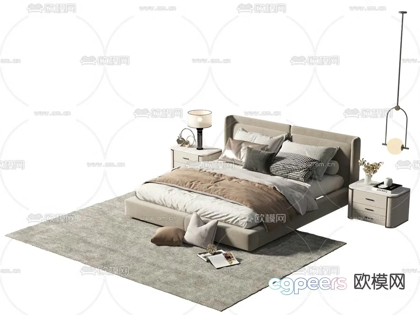 Modern fabric double bed 3d model
