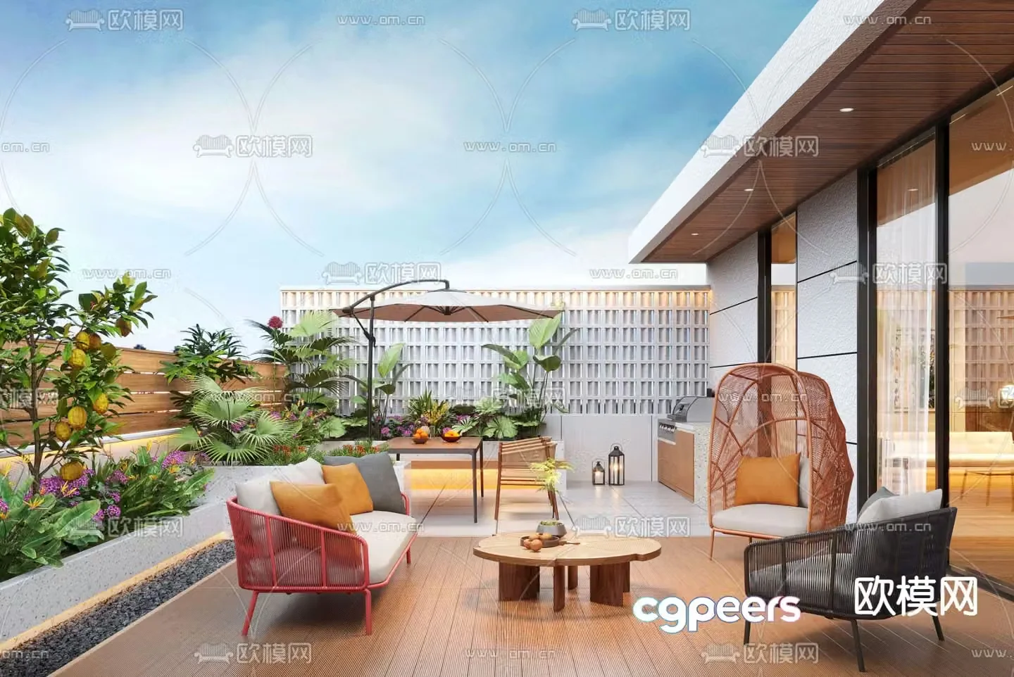 Courtyard landscape roof garden 3d model