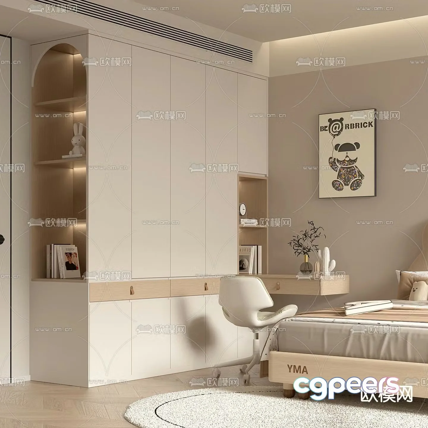 Cream style wardrobe children’s wardrobe 3d model