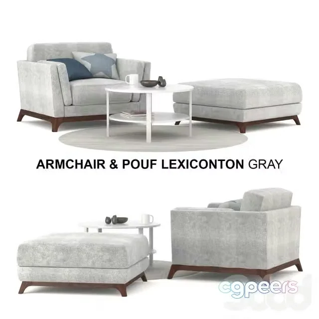 3ds Max Free – Armchair & Pouf Lexiconton GRAY
