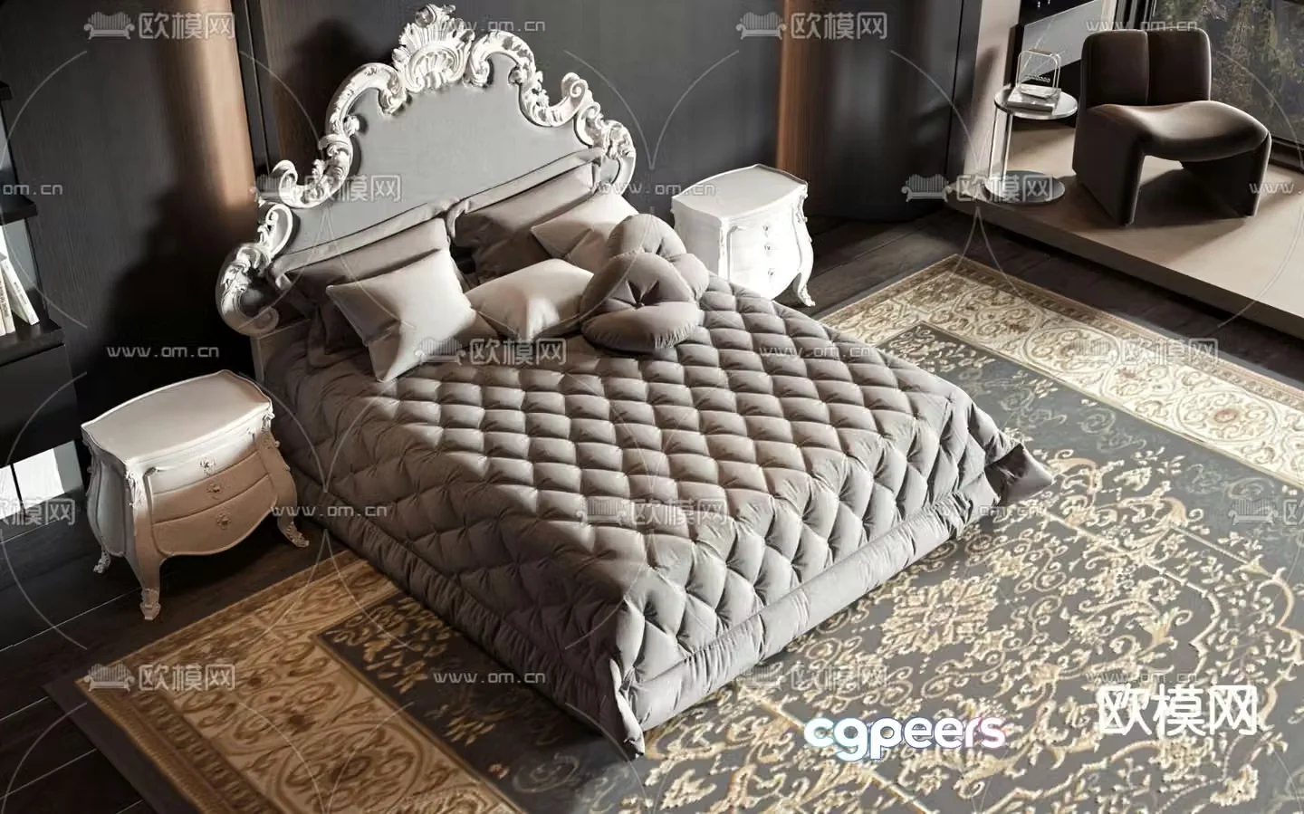 European double bed 3d model