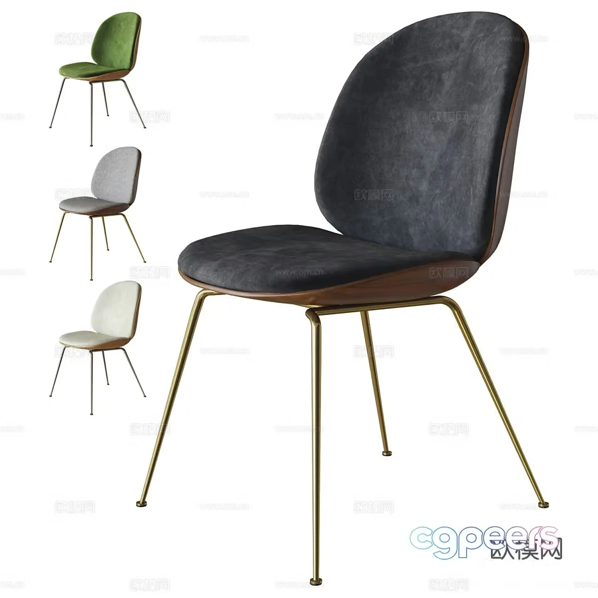 Modern Italian minimalist wooden fabric single chair 3D model