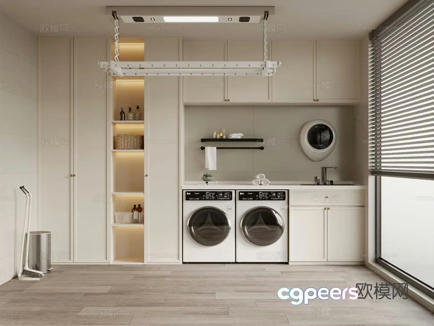 Cream style balcony cabinet washing machine cabinet 3d model