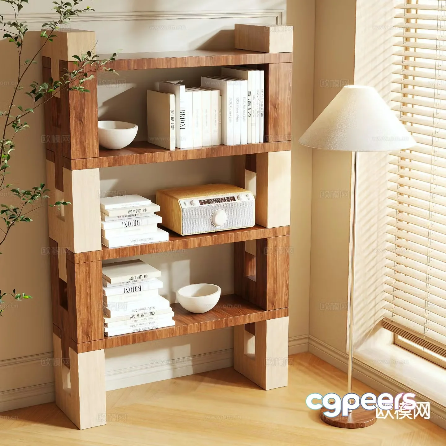 Medieval style storage shelf bookshelf 3d model