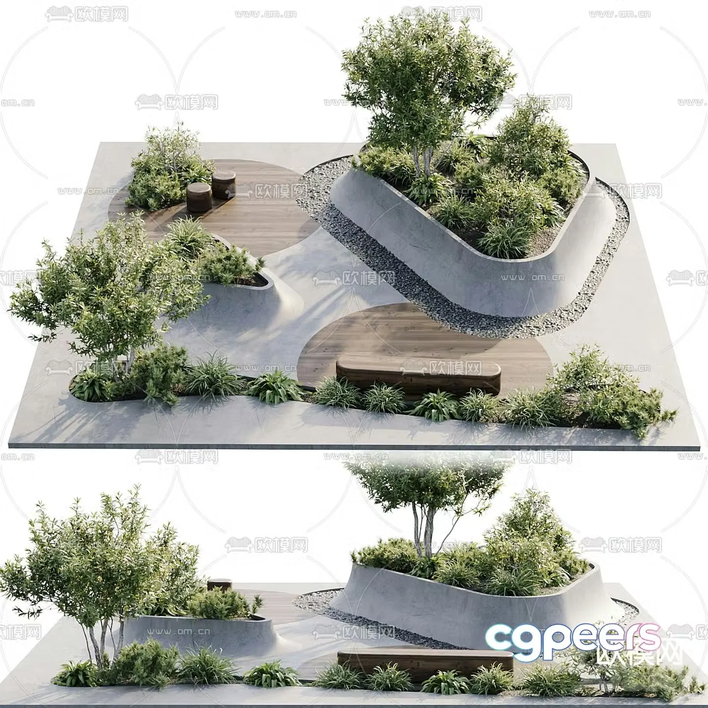 Landscape green plants outdoor flower pond 3D model