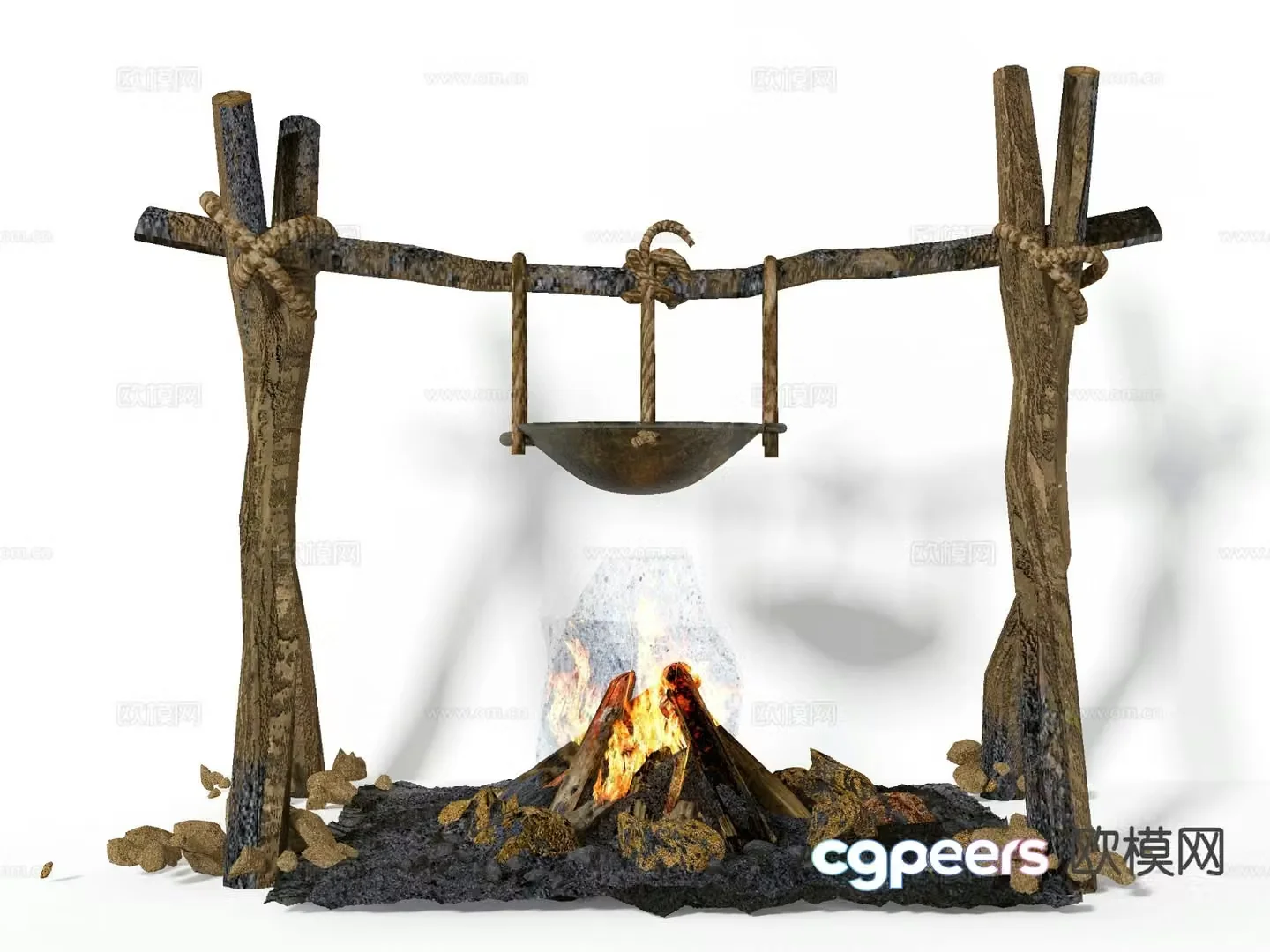 Wild log fire campfire 3d model