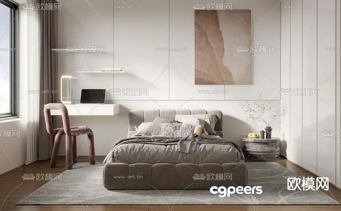 Modern double bed 3d model