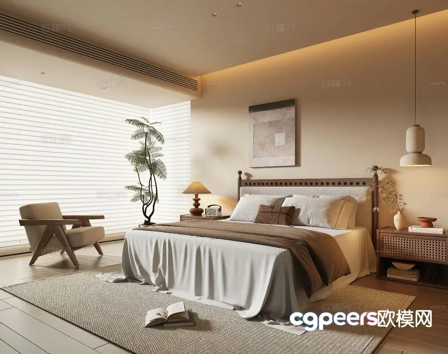 Wabi-sabi retro bedroom master bedroom 3d model