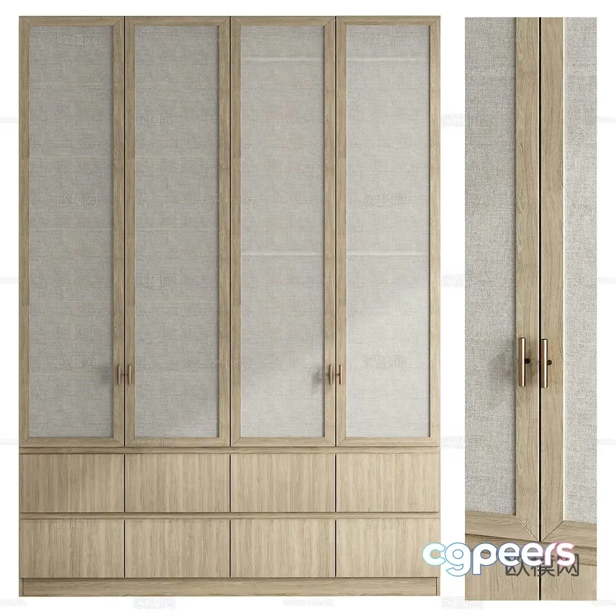 New Chinese style wardrobe cloth pattern cabinet door 3D model