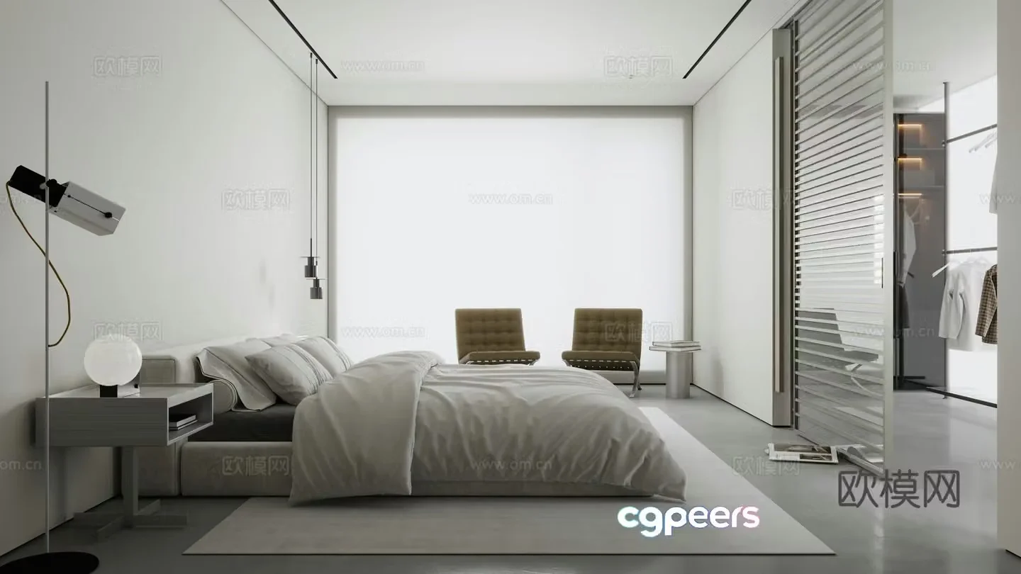 Bedroom Double Bed Tatami Wardrobe 3D Model