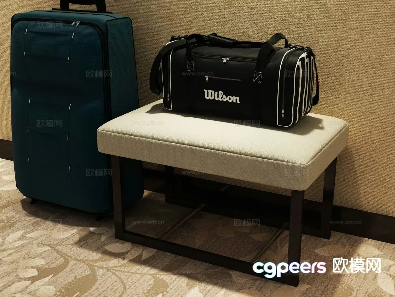 Modern hotel luggage rack suitcase 3d model