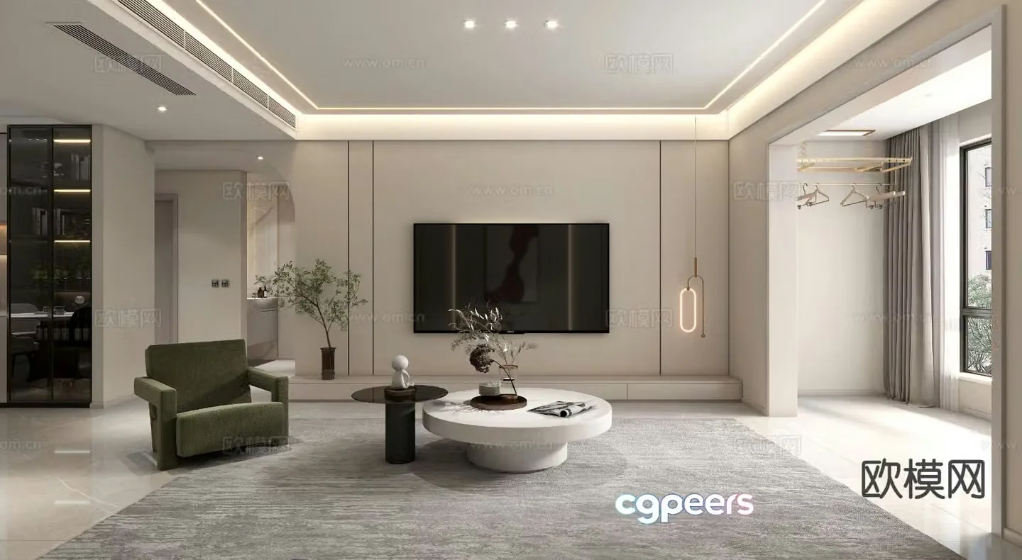 Modern living room kitchen 3d model
