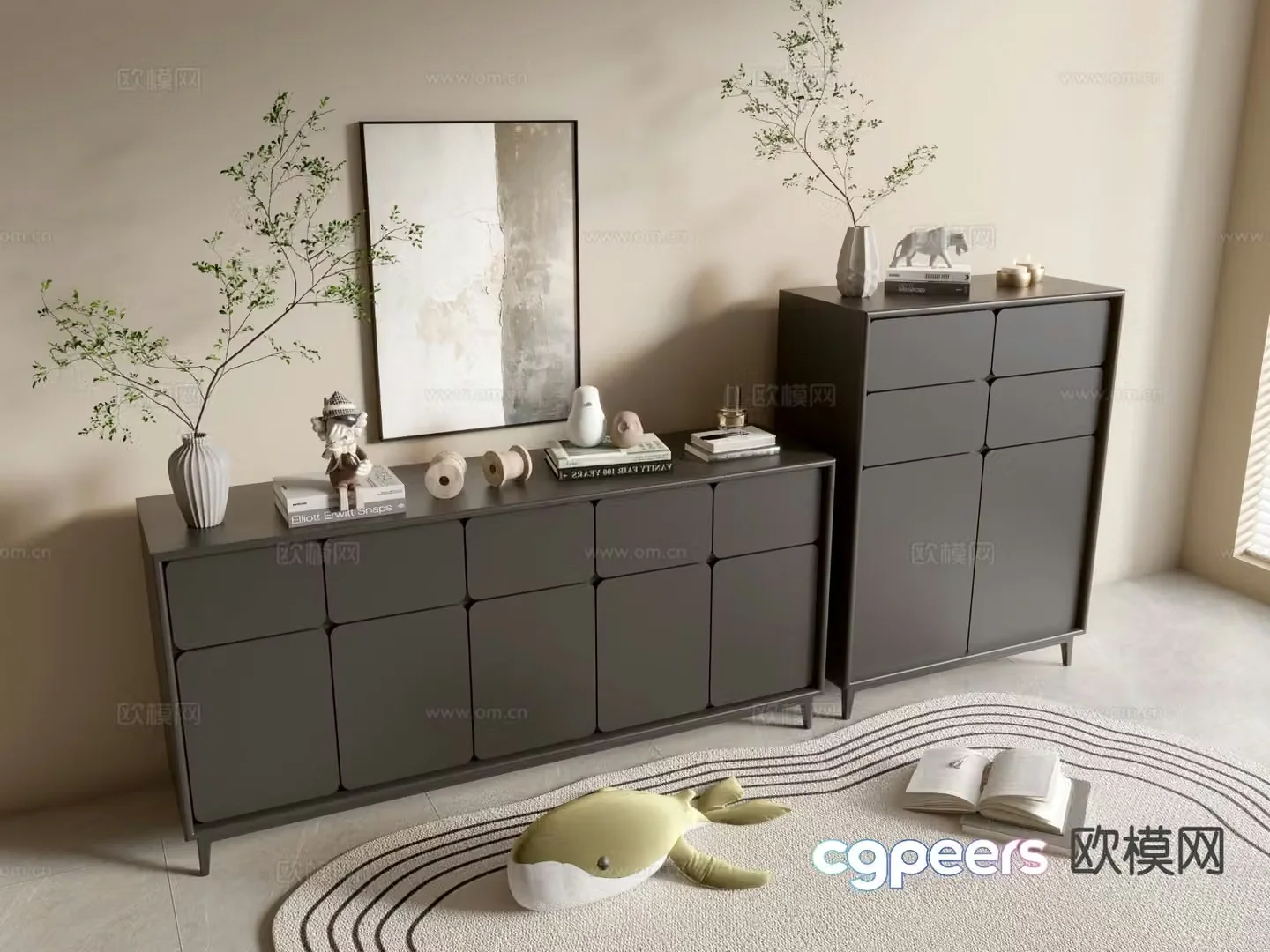 Modern black cabinet drawer cabinet entrance cabinet 3d model