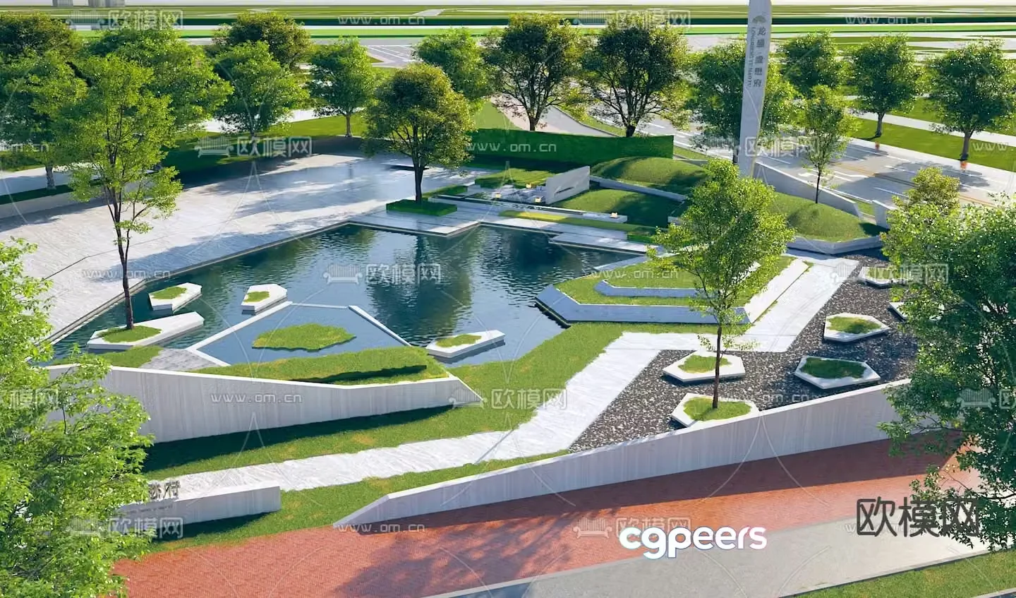 Park landscape micro terrain square garden 3d model