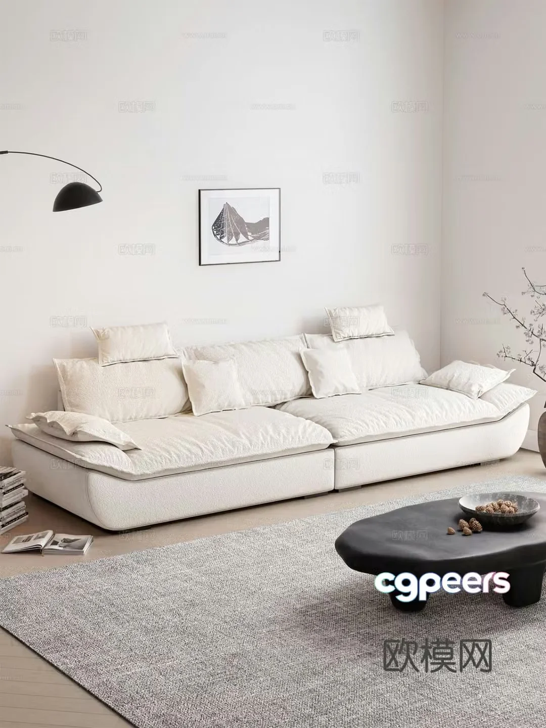 Italian minimalist three-person sofa fabric sofa sailing sofa 3D model