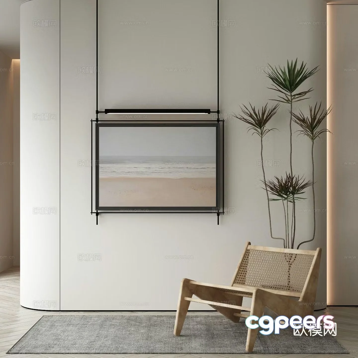 Modern decorative painting metal pole hanging painting oil painting 3D model