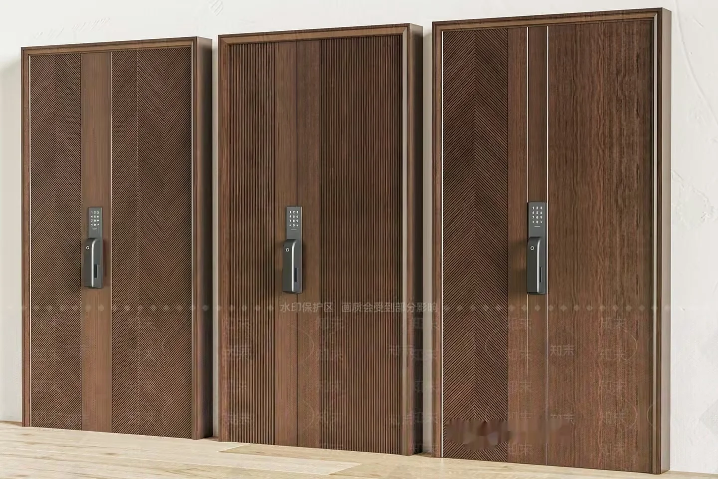 Three Wooden Doors With Electronic Locks 3D Model – 9985 – VRAY Render