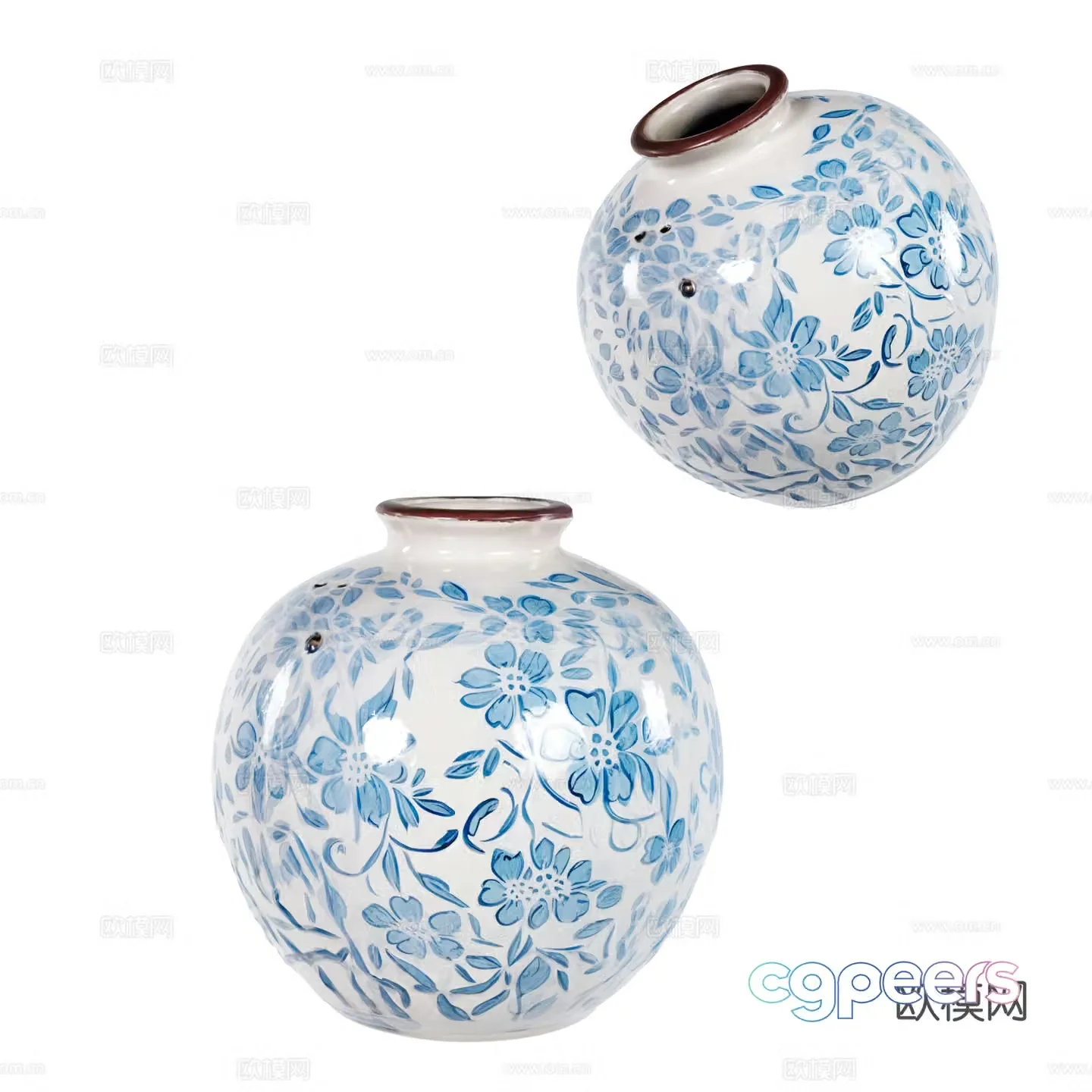 Cyan round ceramic jar 3d model