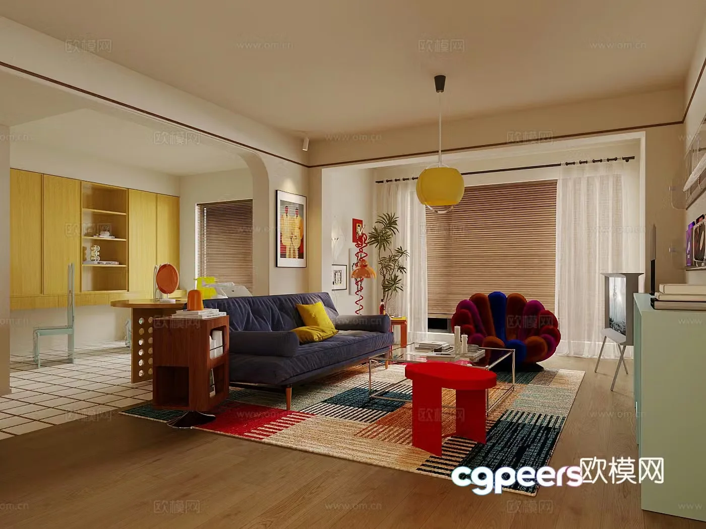 Modern home living room Bauhaus living room Memphis living room Retro style living room Dopamine furniture 3d model