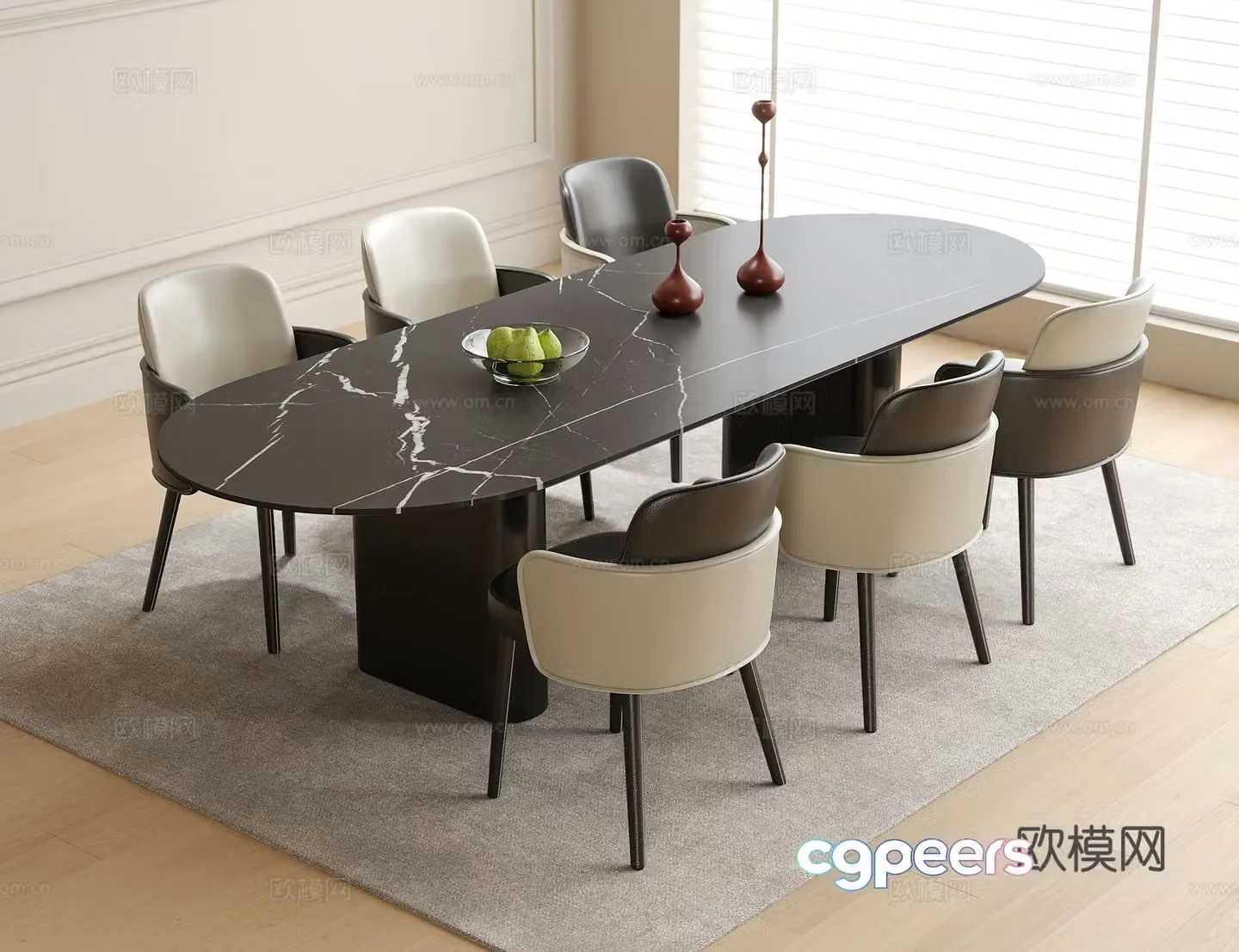 Modern dining table and chairs 3d model