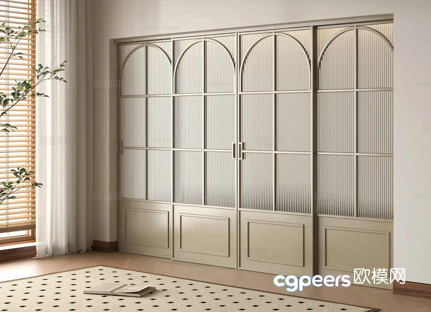 Nordic glass sliding door 3d model