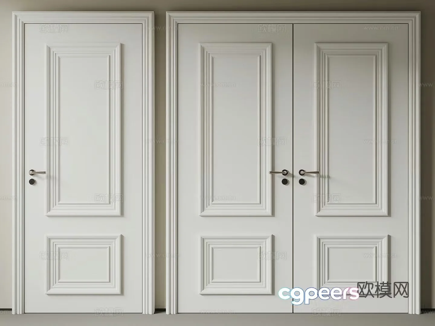 Simple European bedroom door double door 3d model