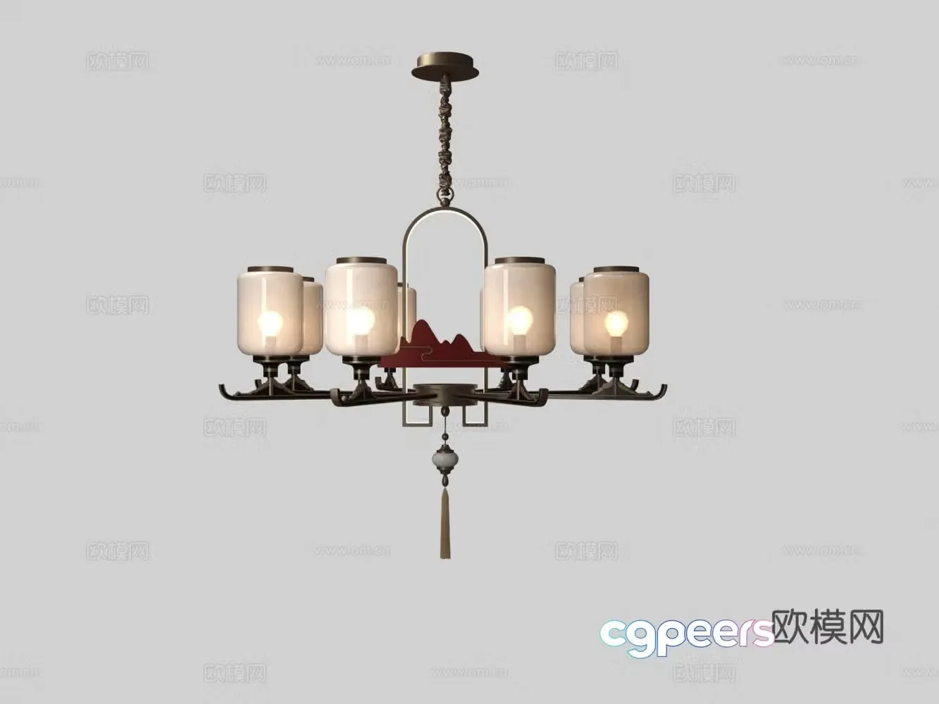 Chinese metal multi-head chandelier 3D model