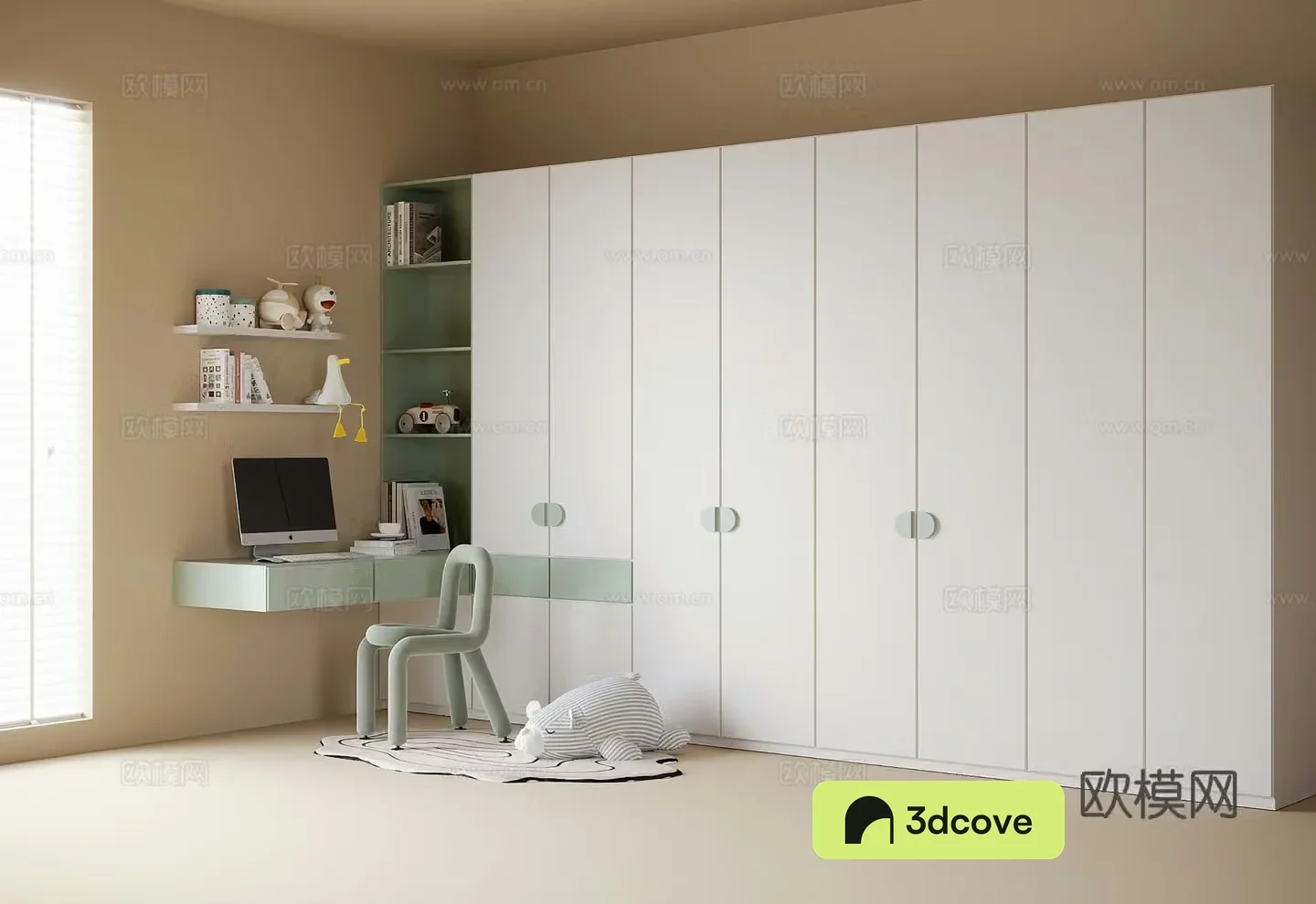 Modern children’s desk wardrobe integrated