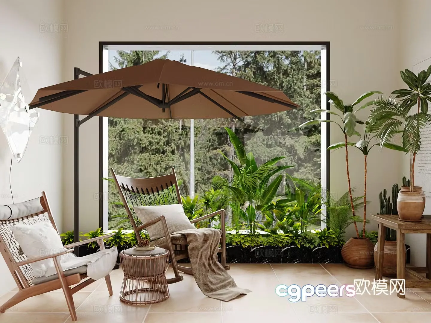 Modern rocking chair outdoor chair recliner parasol 3d model