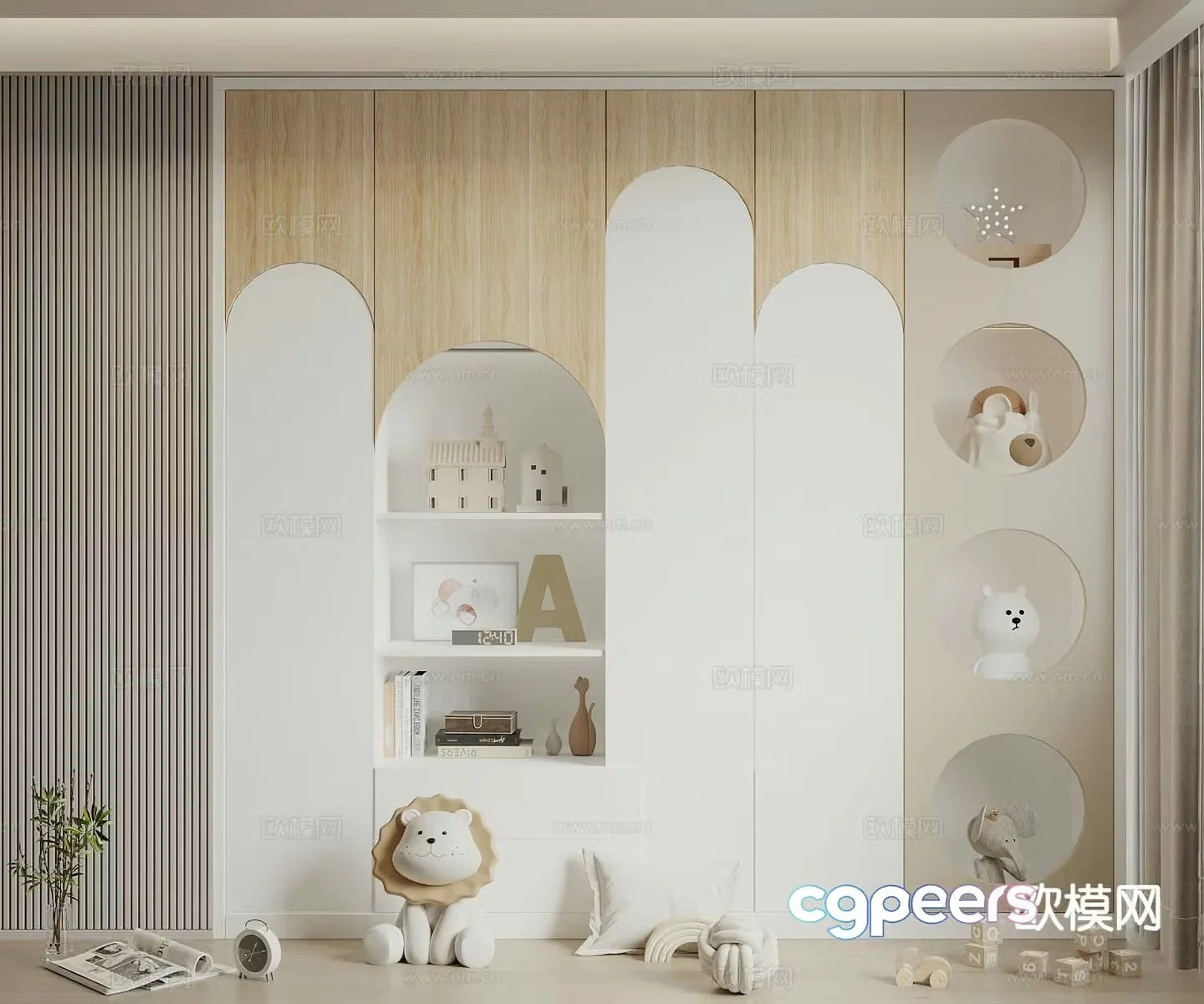 Cream style children’s cabinet children’s wardrobe 3d model
