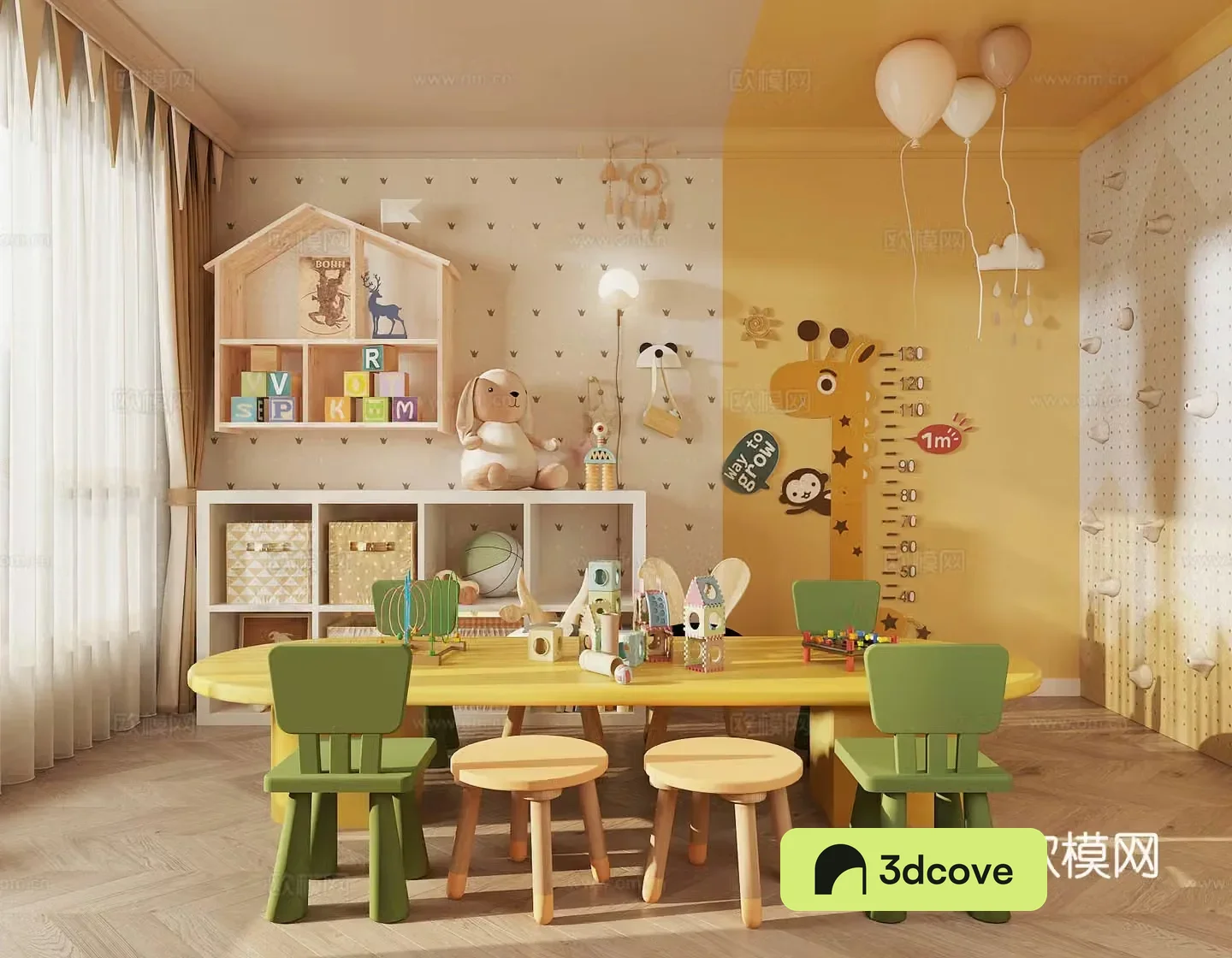 Modern children’s entertainment room children’s table and chairs plush toys children’s entertainment equipment children’s toy room