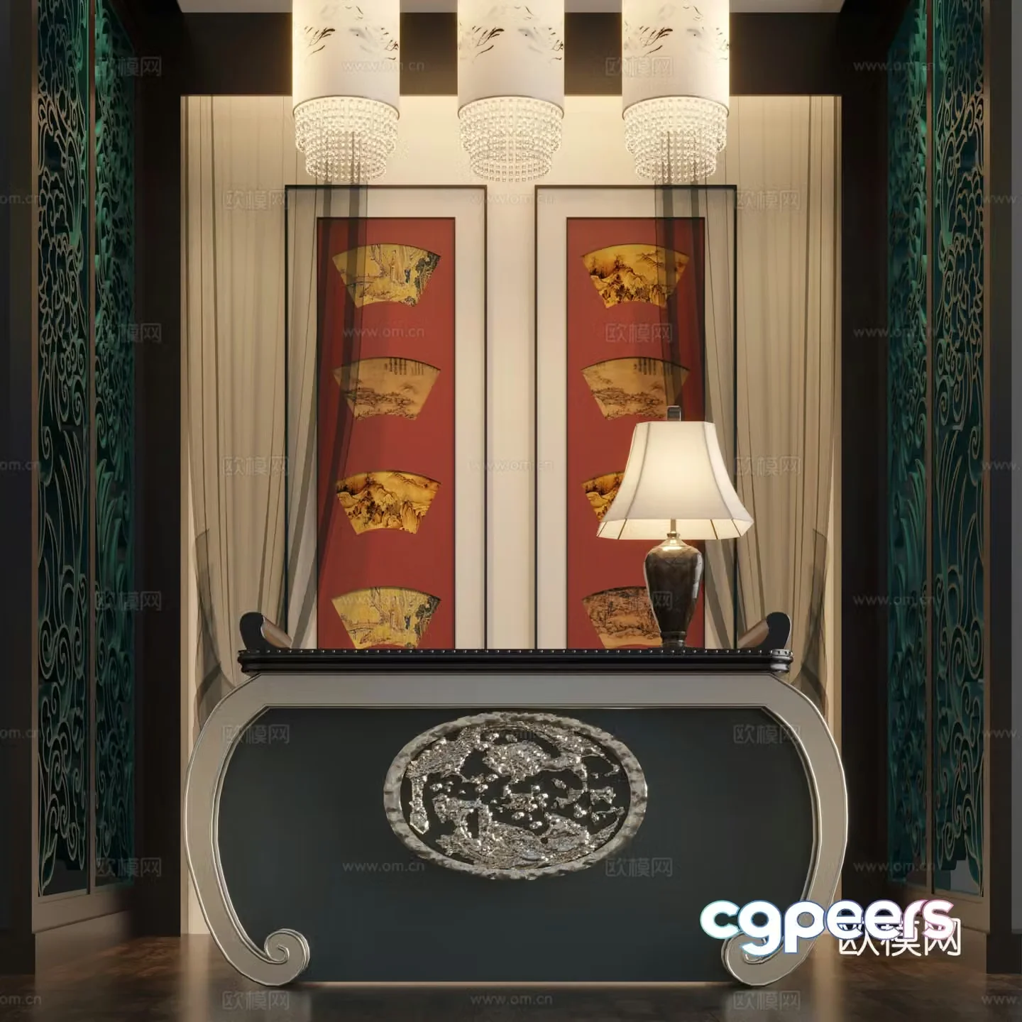 New Chinese style porch background wall 3D model