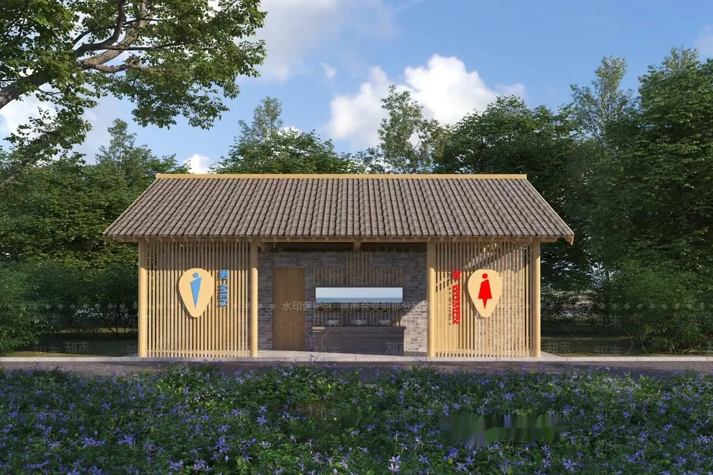 A Wooden Structure With A Tiled Roof 3D Model – 13665 – VRAY Render