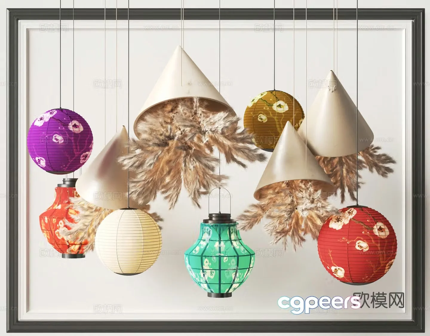Chinese lantern chandelier 3d model