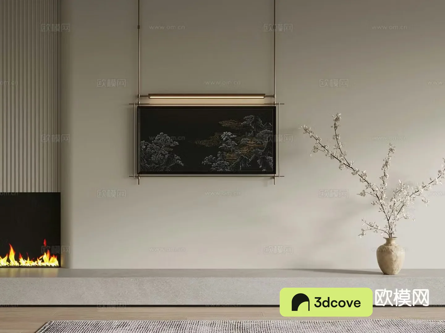 New Chinese style decorative painting metal pole hanging painting