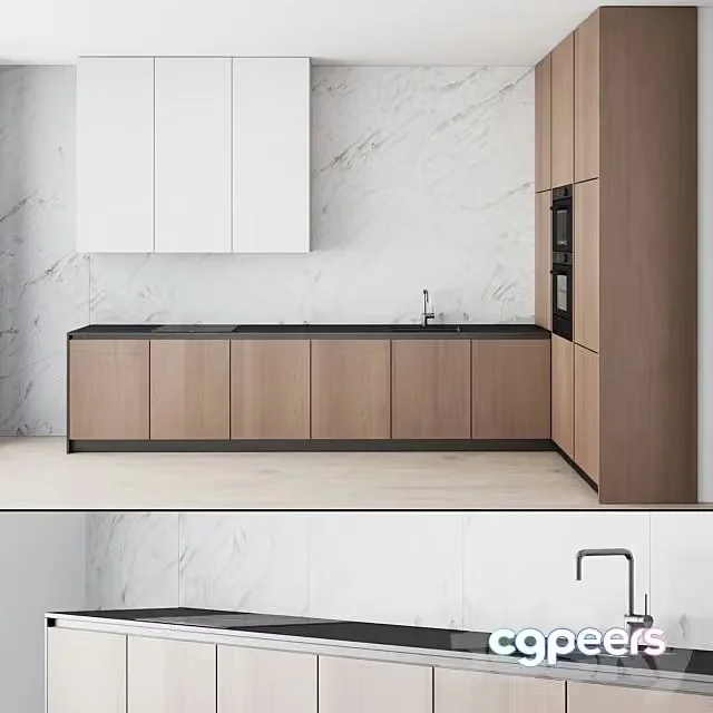 3ds Max Free – 107 Modern Kitchen 04 Minimal White Wood Marble