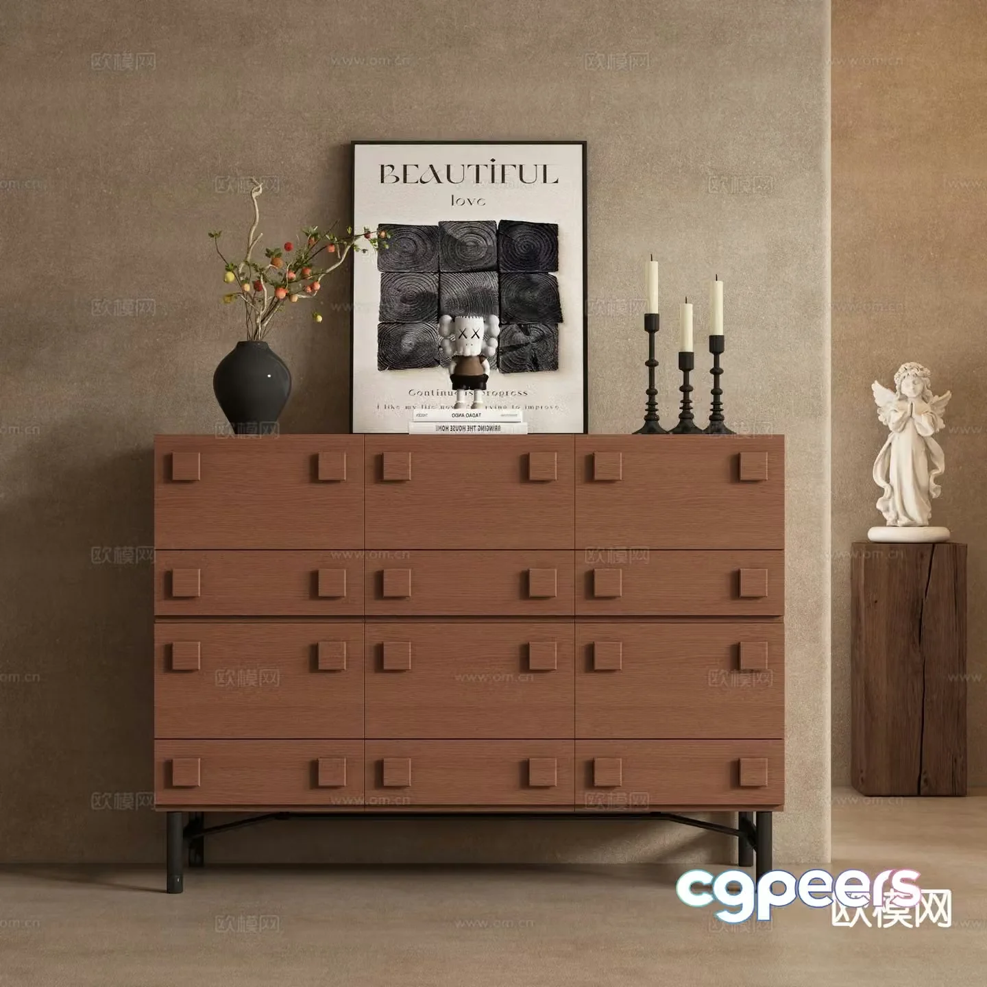 Medieval style side cabinet and entrance cabinet 3D model