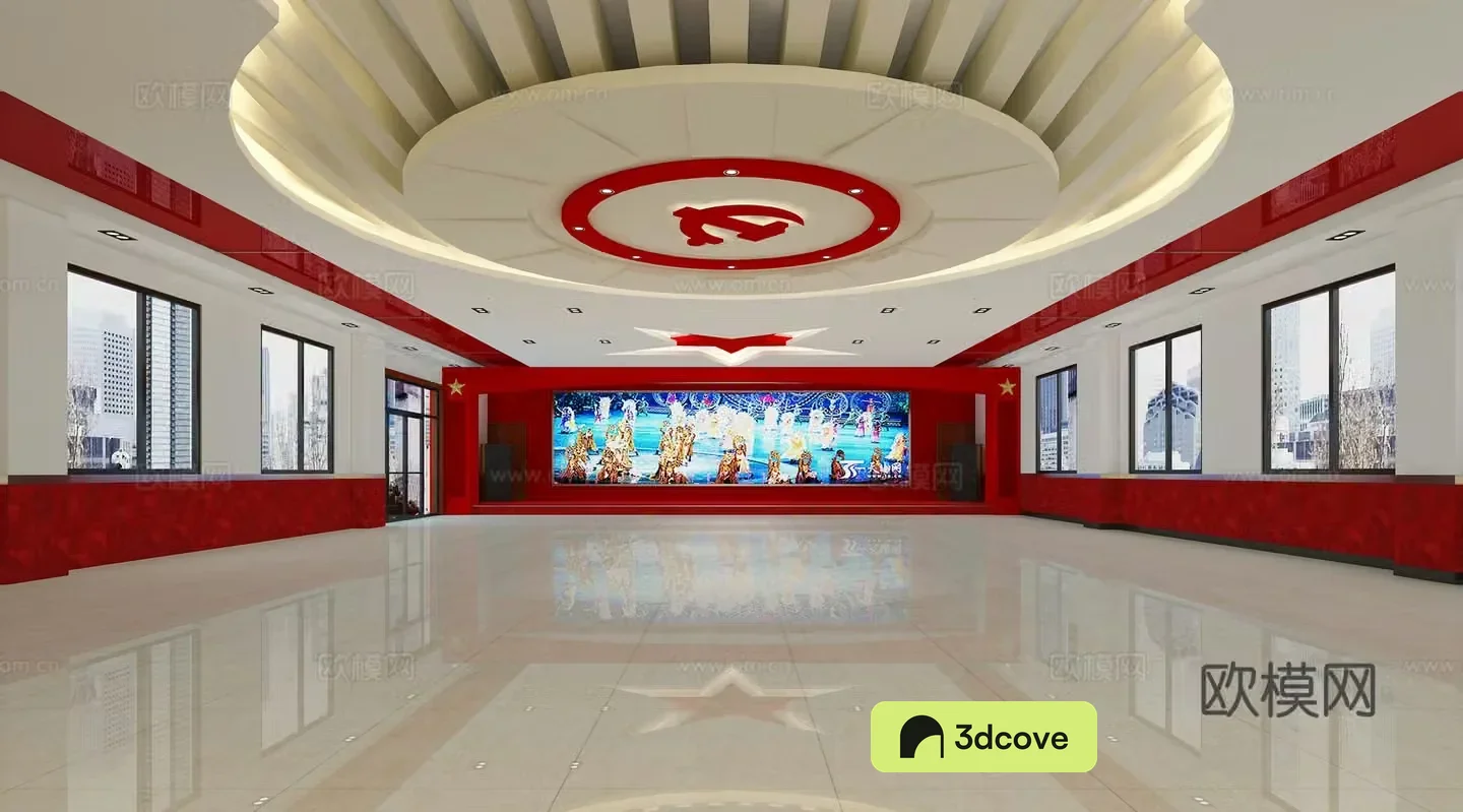 Modern Party Building Exhibition Hall Red Exhibition Hall